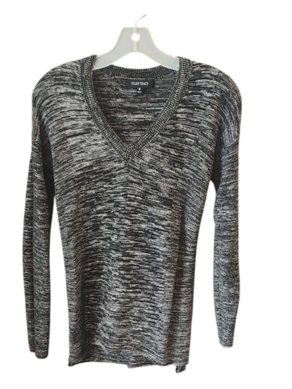 Ellen Tracy Black & White Marled V-Neck Pullover |17 PTP